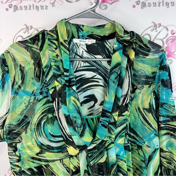 Nicola long sleeve blouse vinrant Green and Black blue Blouse abstract paint - Picture 7 of 14